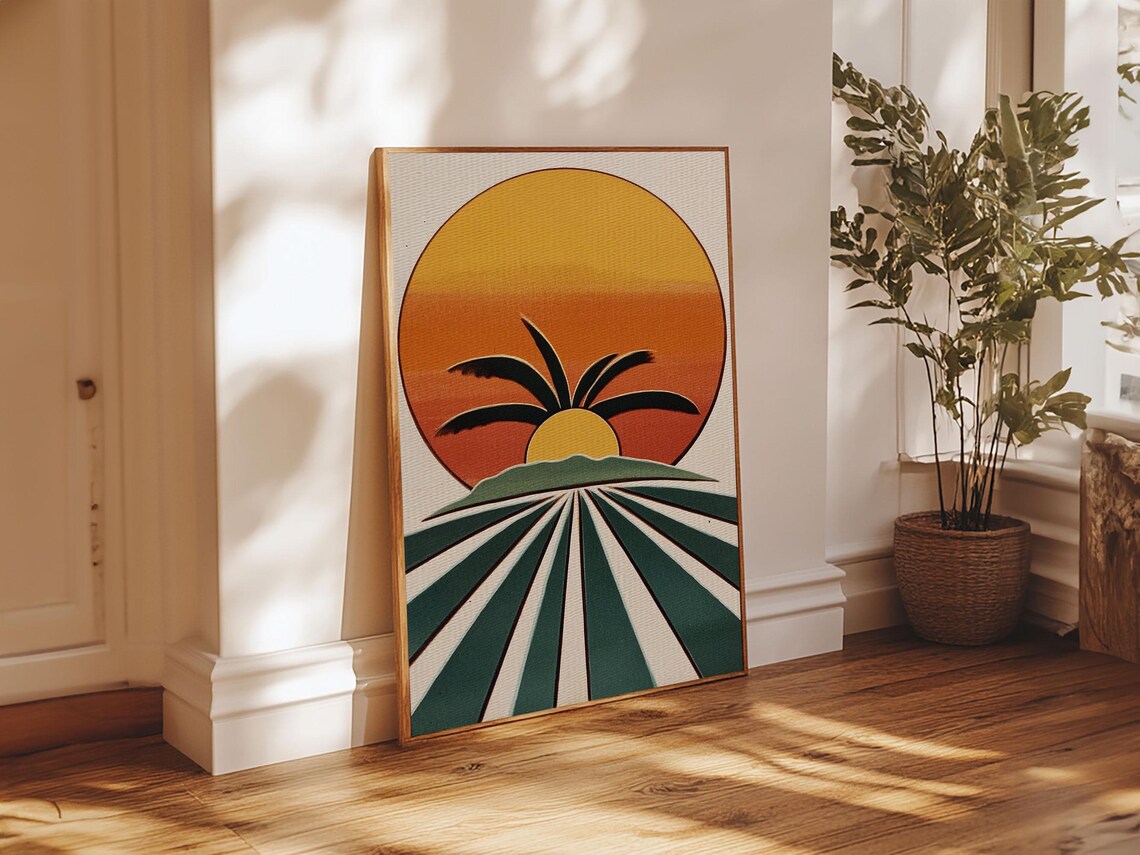 Palm Tree Sunset - Boho Retro Style Art Print - Image 3