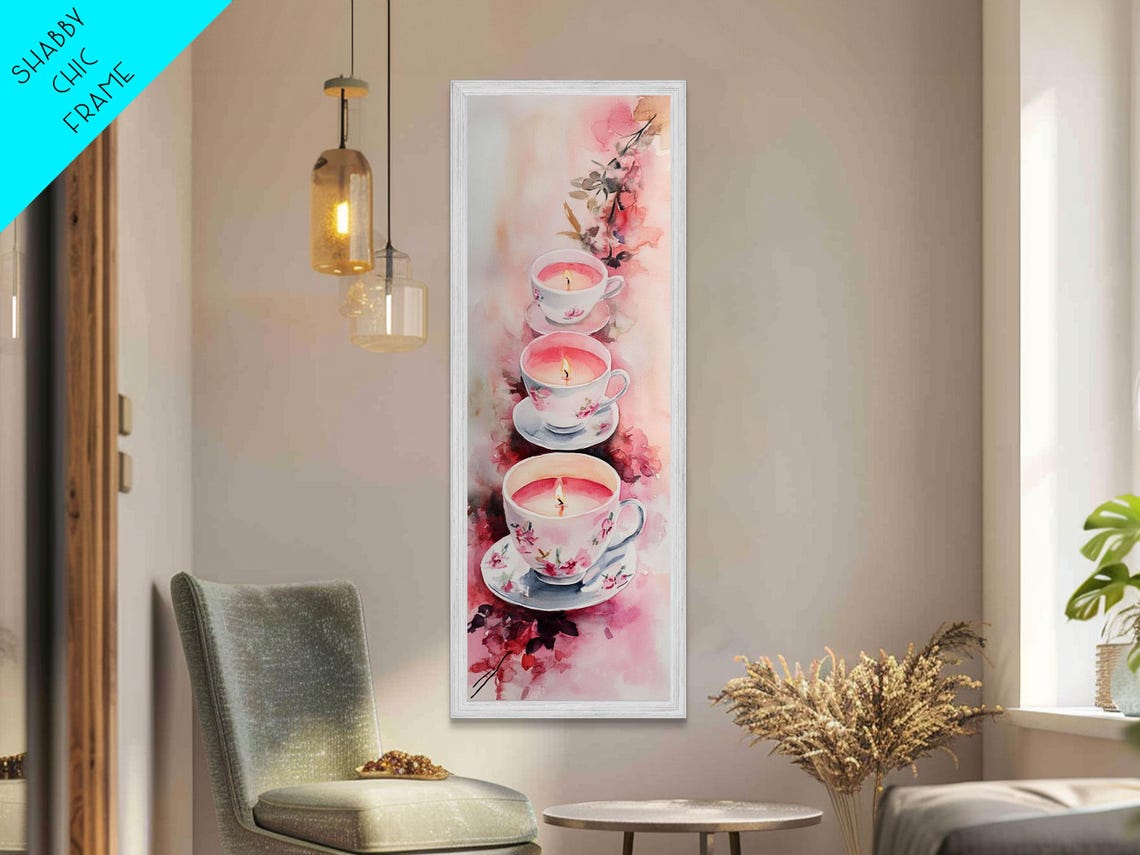 Tea Light Candle Print Cottagecore Wall Art Whimsical Art Rustic Decor Pink Abstract Art Light Pink Wall Art Vertical Art - Image 3