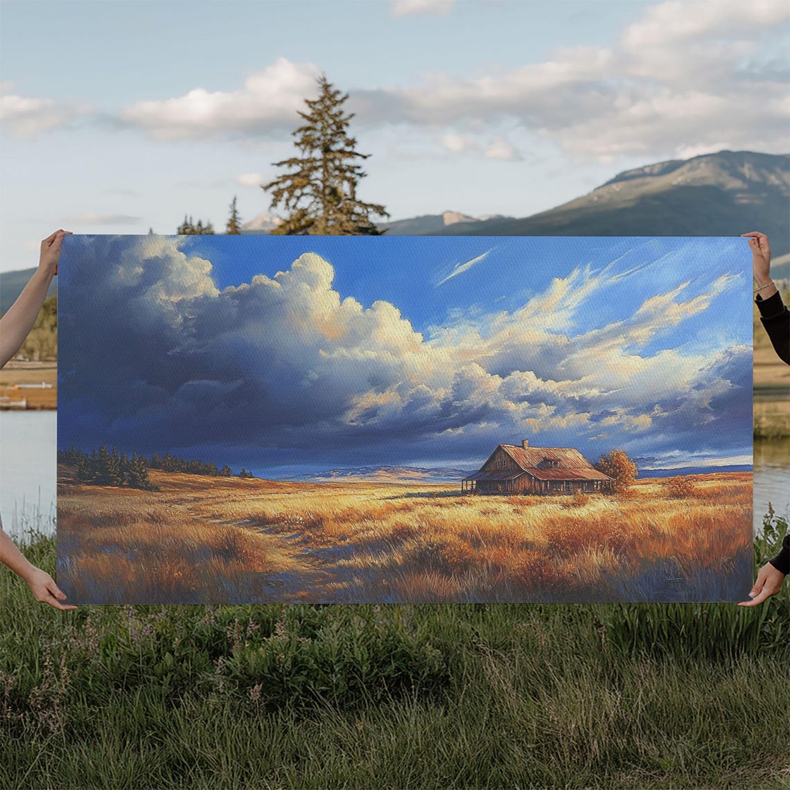 Rustic Barn Golden Wheat Field Dramatic Sky Panoramic Landscape Poster - Image 3