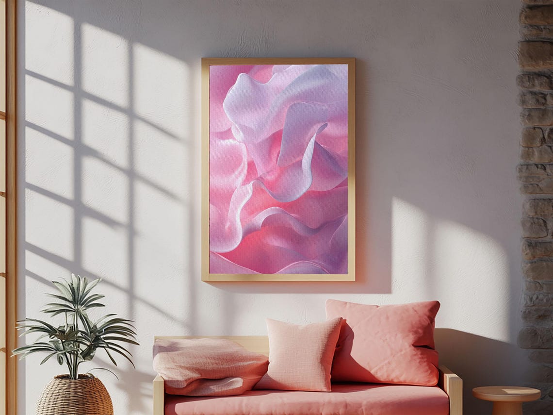 Silky Pink White Abstract Waves Dreamy Minimalist Wall Art Print - Image 3