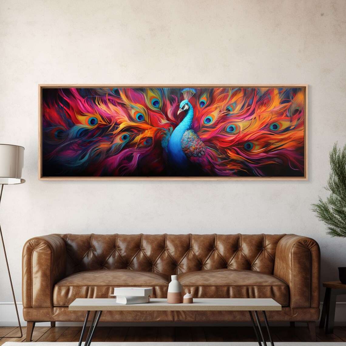 Surreal Peacock, Minimalist MCM Wall Art Print