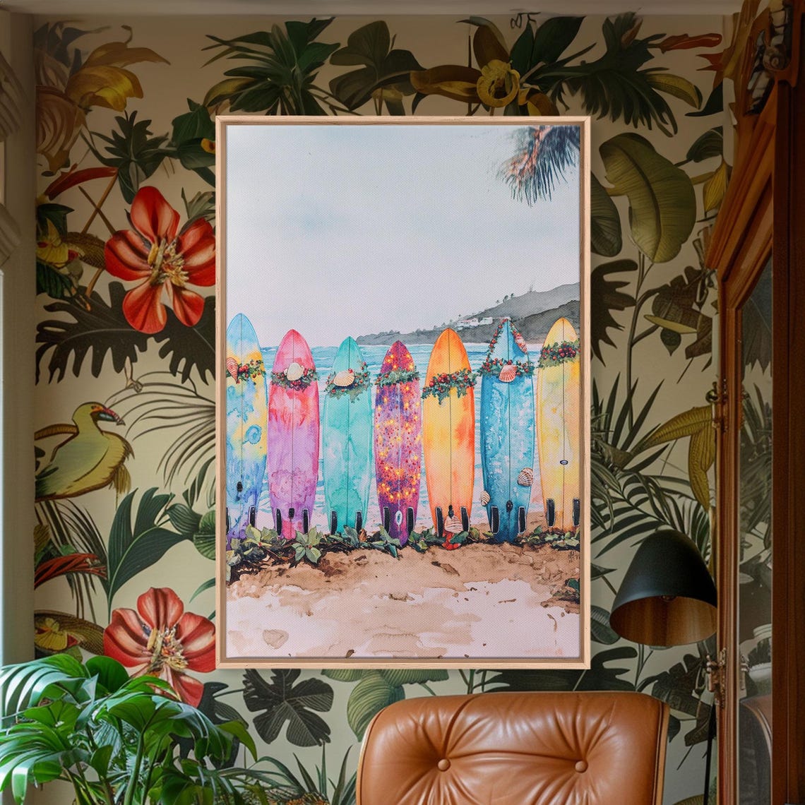 Colorful Surfboards Decorated For Christmas On Tropical Beach Poster - Image 5