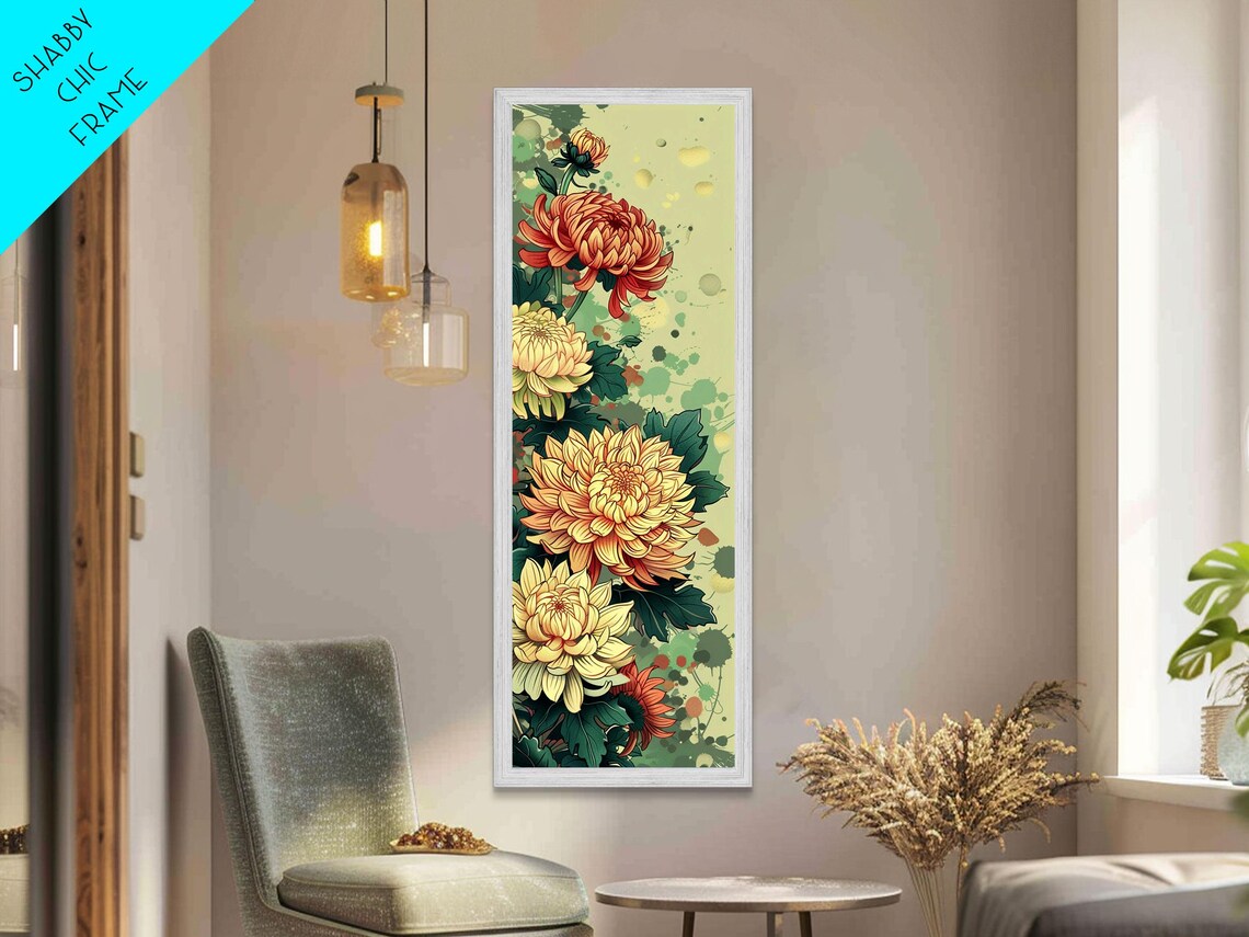 Elegant Chrysanthemums Soft Pastel Light Green Floral Art Print - Image 2