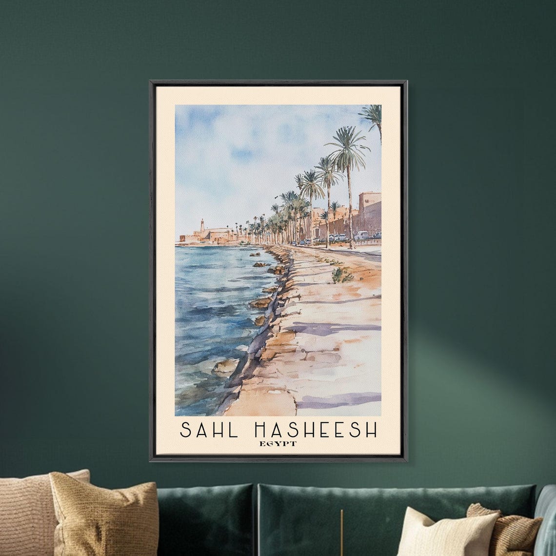 Sahl Hasheesh Egypt Palm Lined Seaside Promenade Watercolor Poster - Image 5