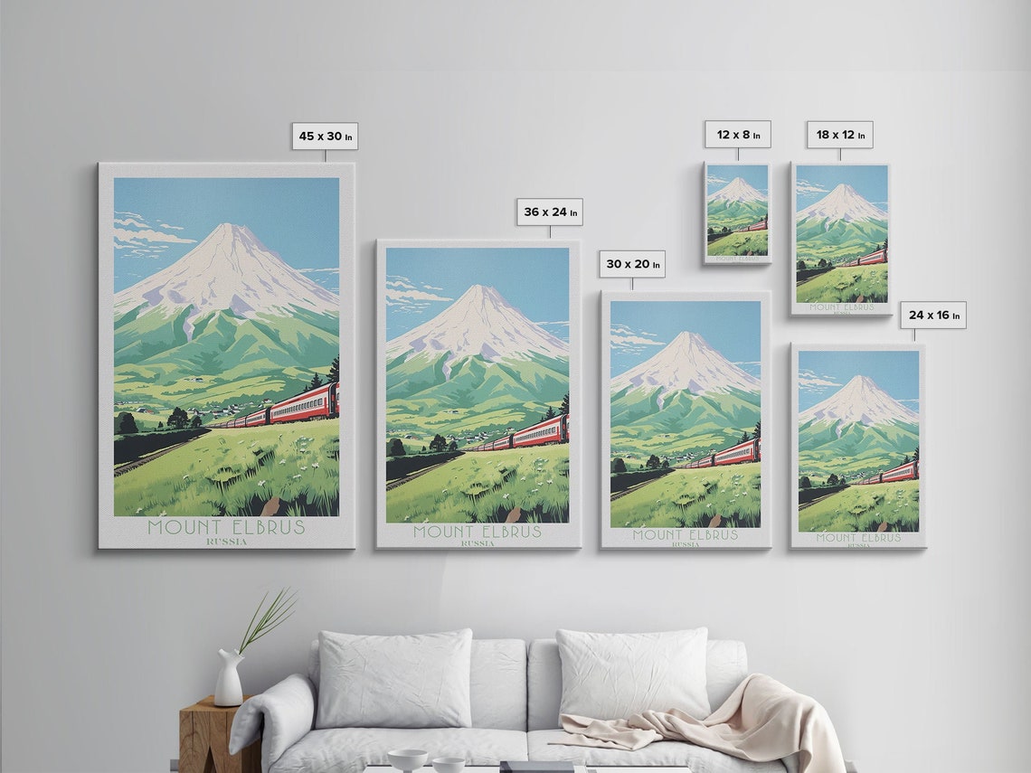 Mount Elbrus Russia Snow Capped Peak Train Meadow View Poster - Image 2