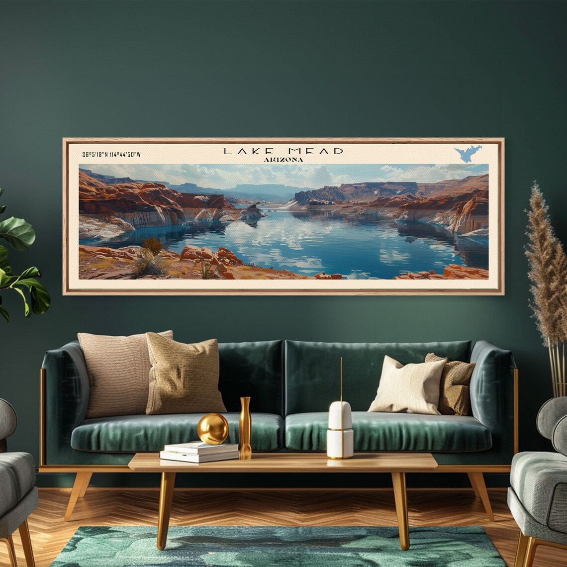Lake Mead Arizona Red Rock Canyon Blue Water Panoramic Travel Poster - Image 2