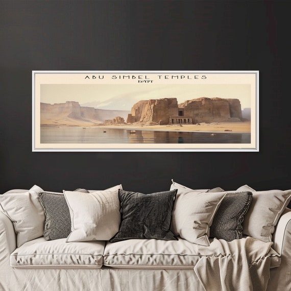 Abu Simbel Temples Egypt Travel Poster Print Framed Print Panoramic Travel Art Wood Framed Art Wall Hanging Home Decor