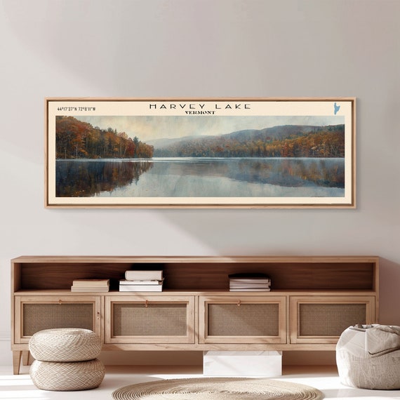 Harvey Lake Vermont Framed Print Lake House Decor Panoramic Wall Art Travel Poster Captivating Lake Painting Nature Art