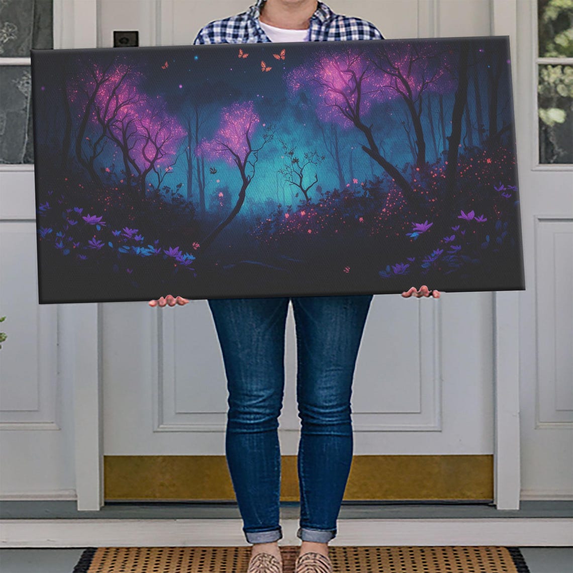 Glowing Purple Trees Night Fantasy Forest Butterflies Mystical Poster - Image 4