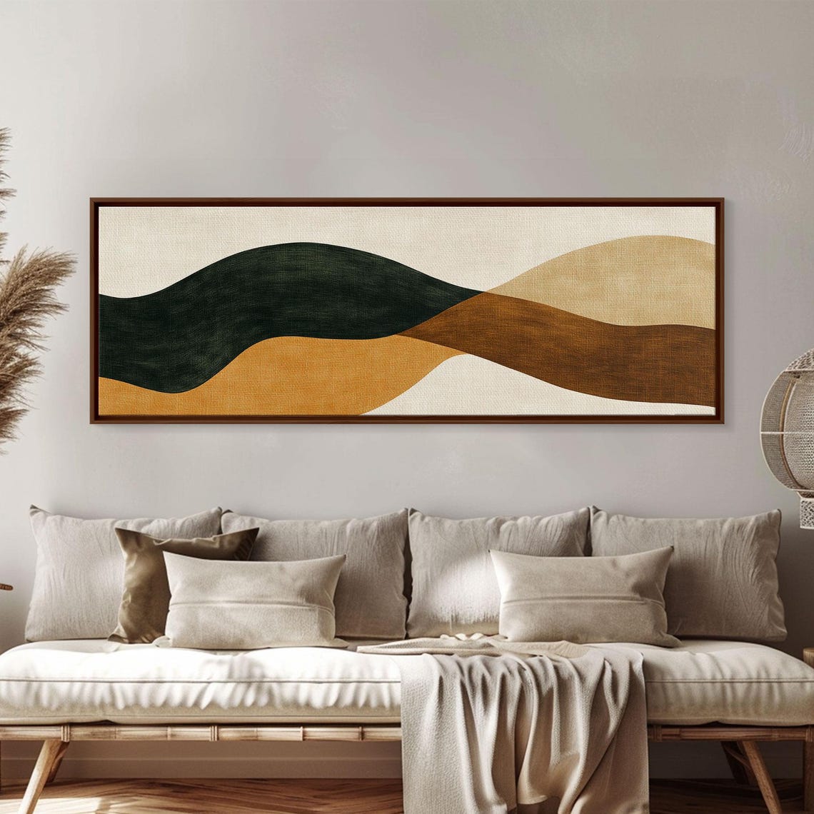 Earth Tones Abstract Painting Print Eclectic Boho Style Wall Art Oversized Panoramic Print Above Sofa Abstract Painting - Image 3