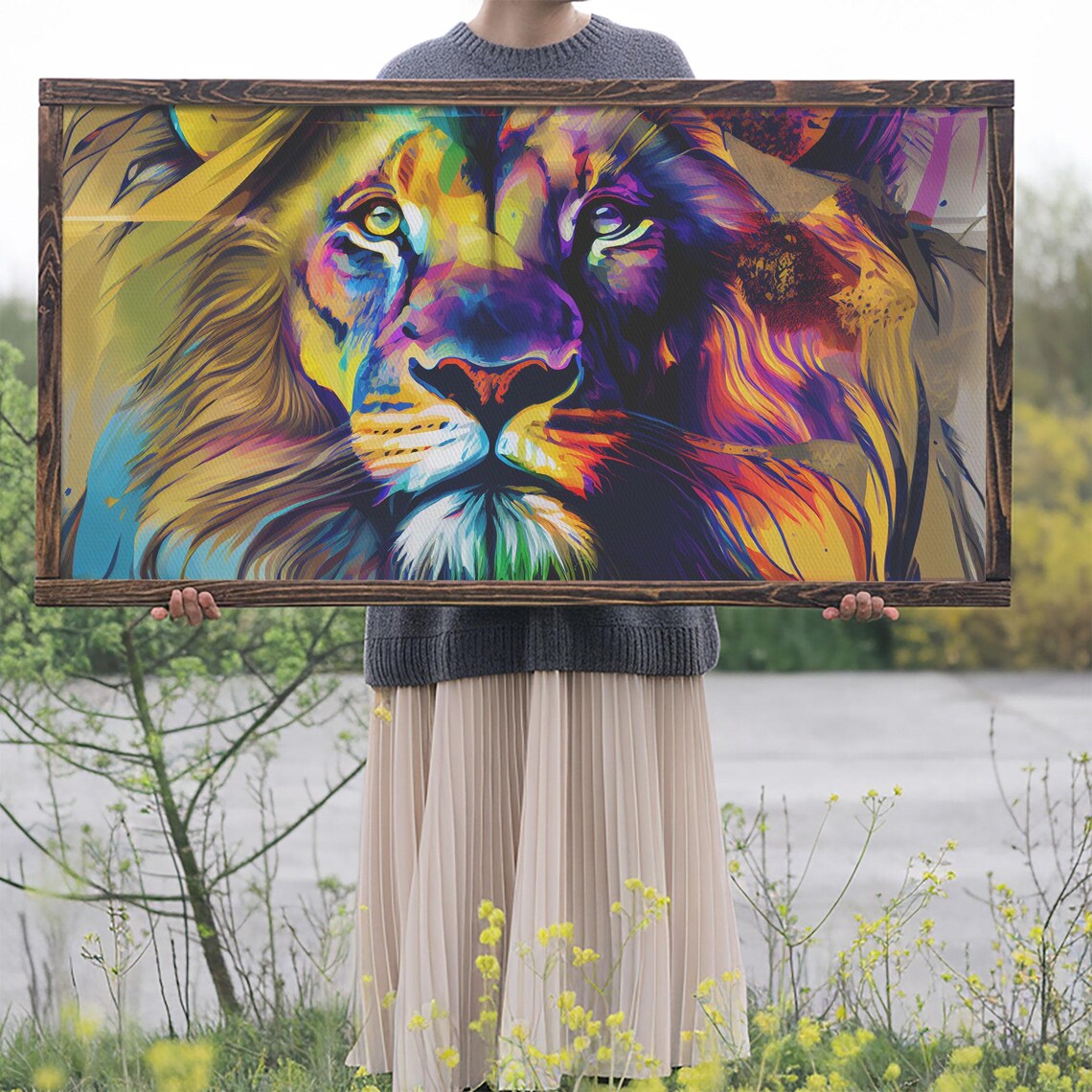 Colorful Pop Art Lion Face Rainbow Vibrant Modern Animal Wall Art - Image 2