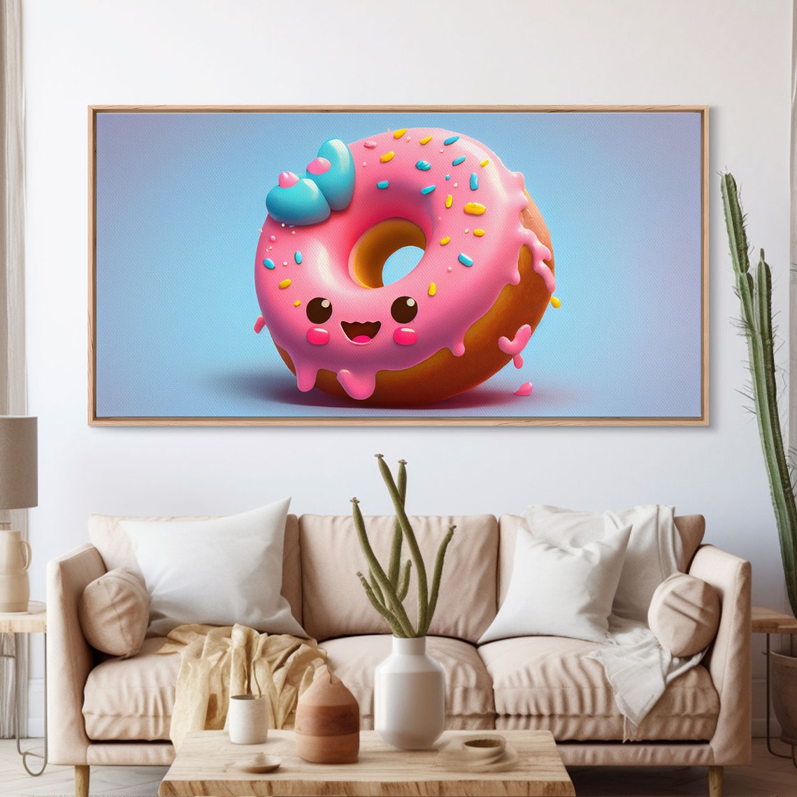 Smiling Pink Donut Kawaii Anime Style Cute Kids Room Dessert Poster - Image 3