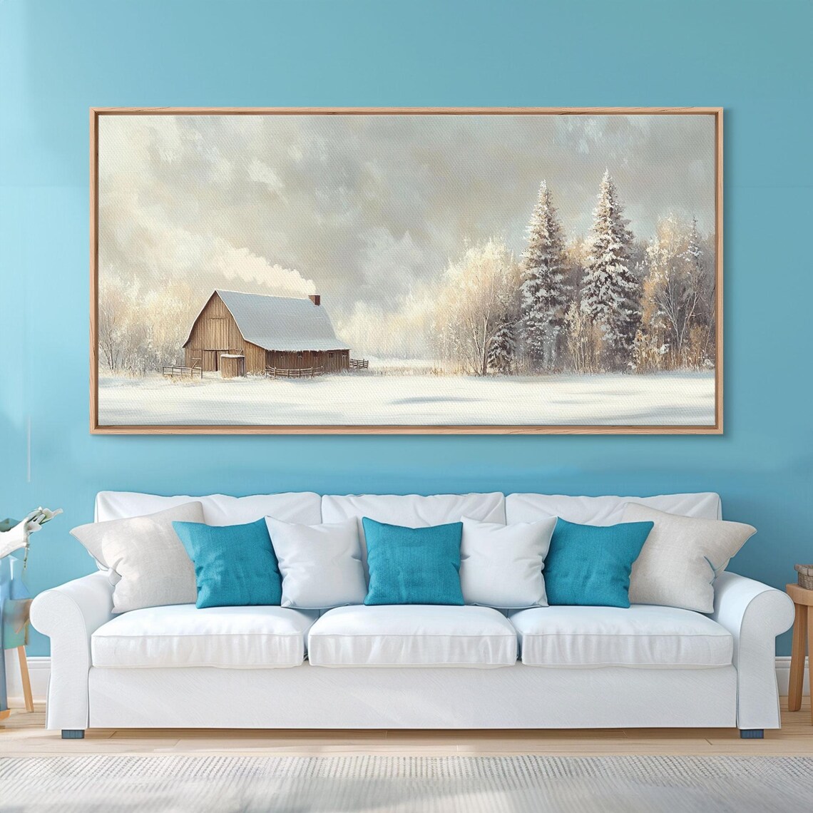 Snowy Barn in Winter Wonderland Rustic Art Print