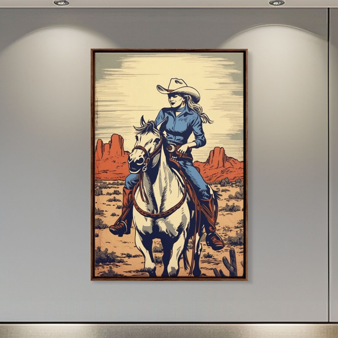 Western Cowgirl Retro Art Print, Wild West Decor - Image 3