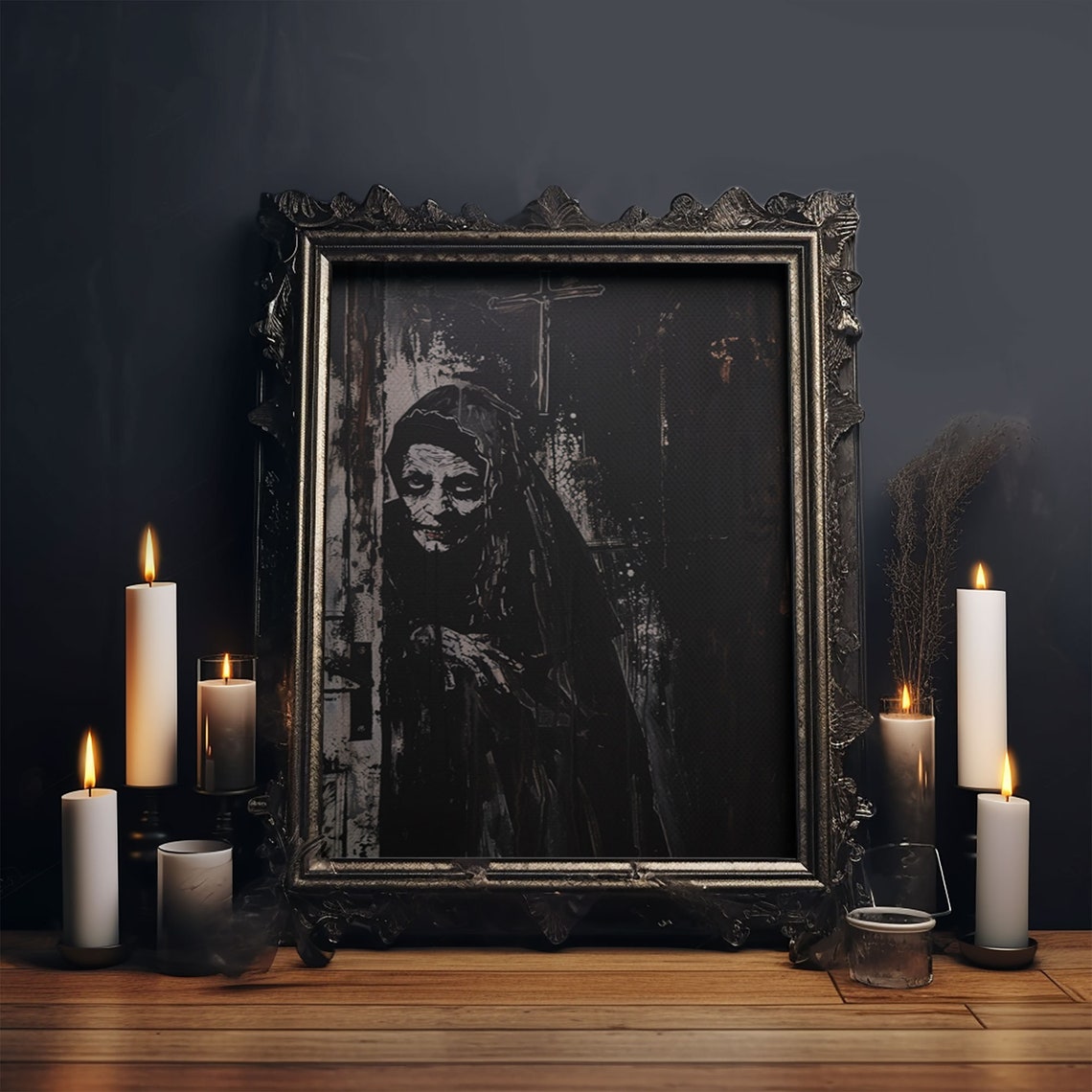 Haunted Nun In Dark Chapel Eerie Grunge Gothic Portrait Art Poster - Image 6