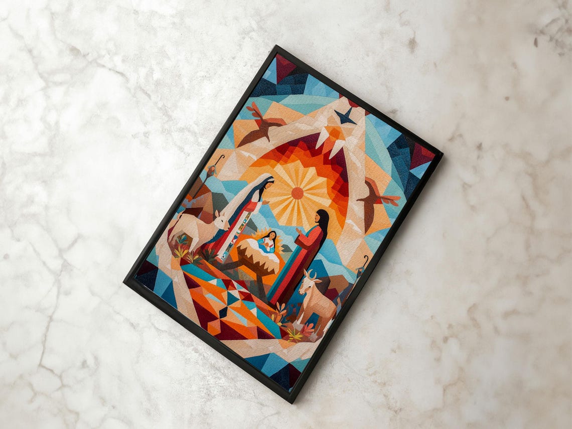 Art Deco Geometric Nativity Scene Colorful Christmas Art Print - Image 6