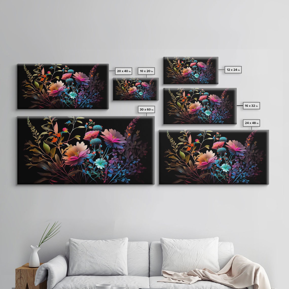 Wild Flower Art Black Background Framed Print Art Mothers Day Watercolor Painting Of Flowers On Living Room Art - Image 2