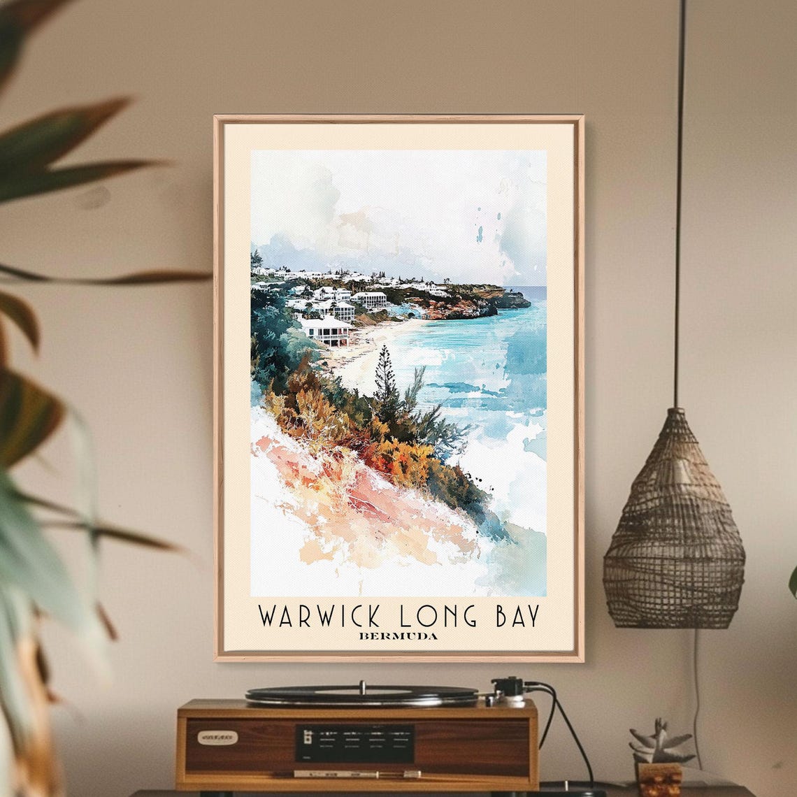 Warwick Long Bay Bermuda Watercolor Coastal Beach Scene Travel Poster - Image 3