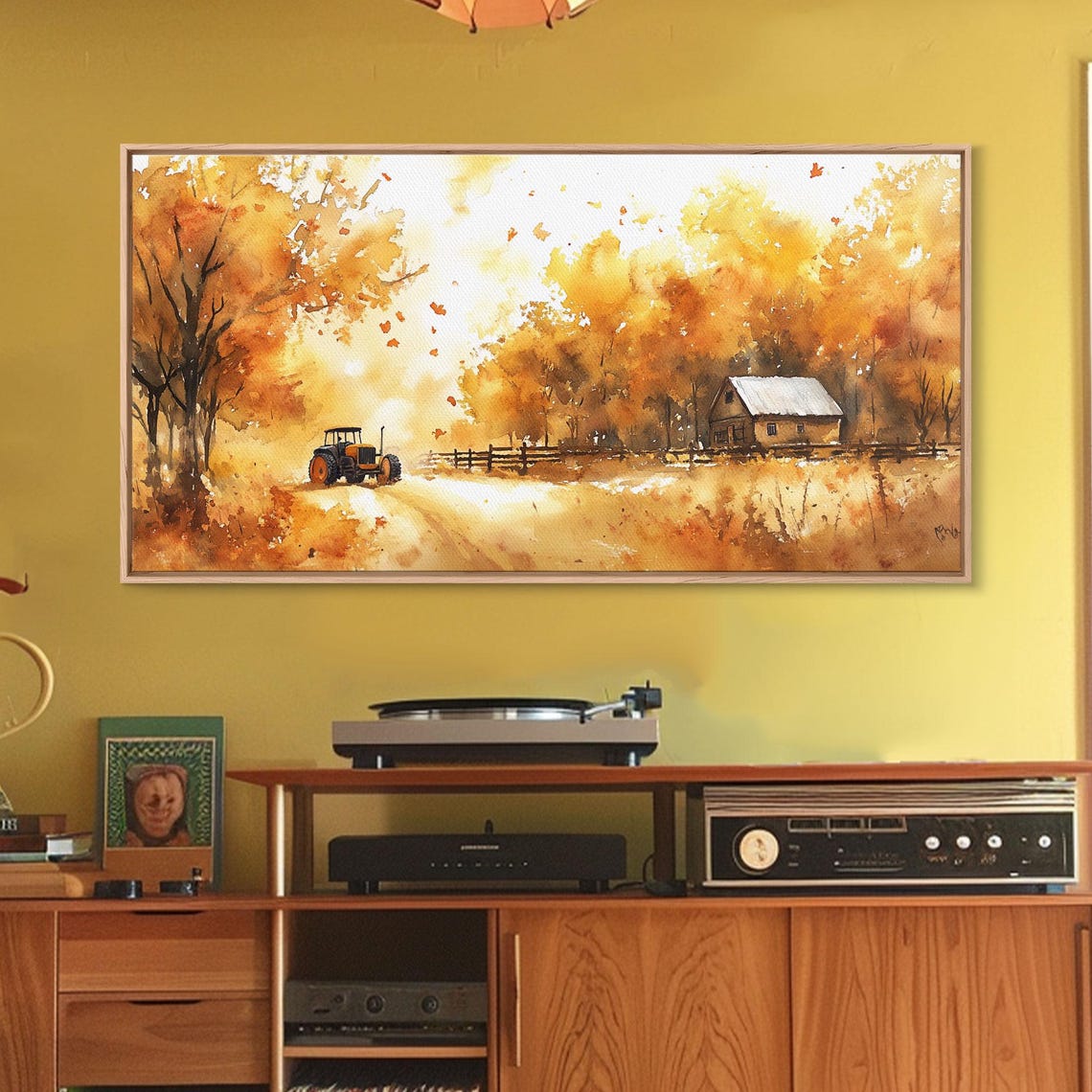 Vintage Tractor Path Through Golden Autumn Trees Farm Art Print - Image 6