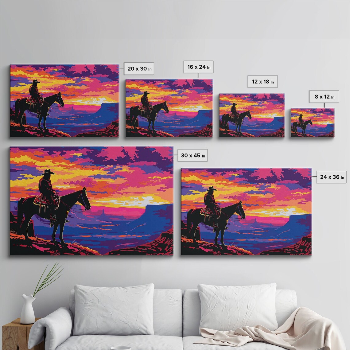 Wild West Cowboy Sunset Pop Art Silhouette Horse Canyon Vista Poster - Image 2
