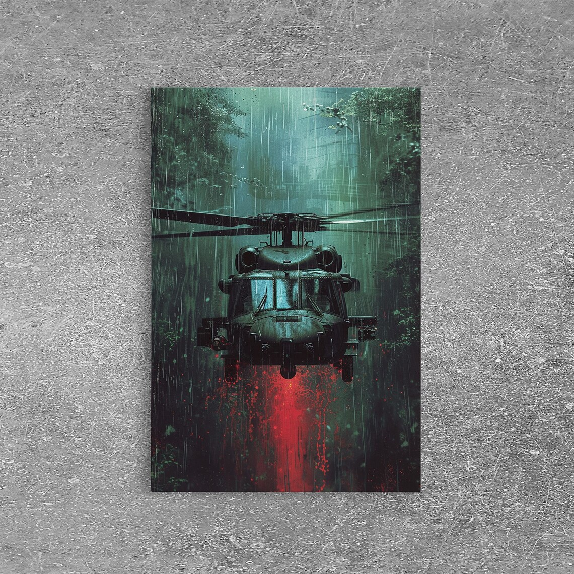 Black Helicopter Rainy Jungle Night Mission Military Art Poster - Image 6