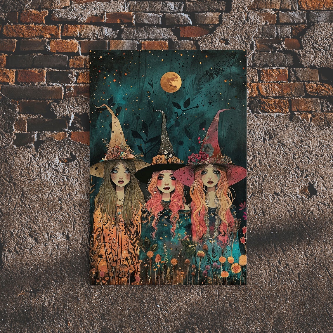 Spring Witches Coven Trio Full Moon Wildflowers Cottagecore Poster - Image 6