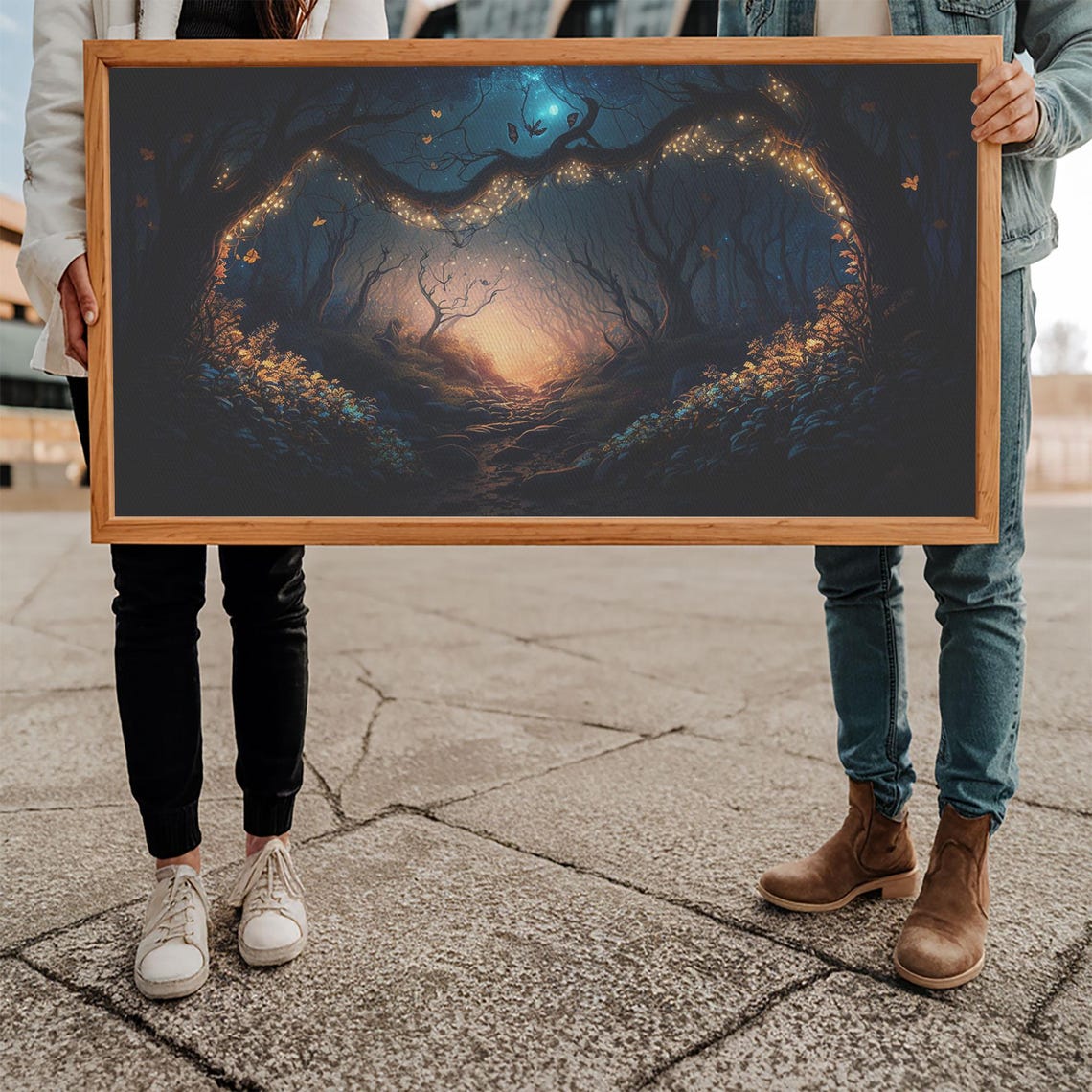 Moonlit Forest Glowing Firefly Tree Arches Misty Night Path Poster - Image 5