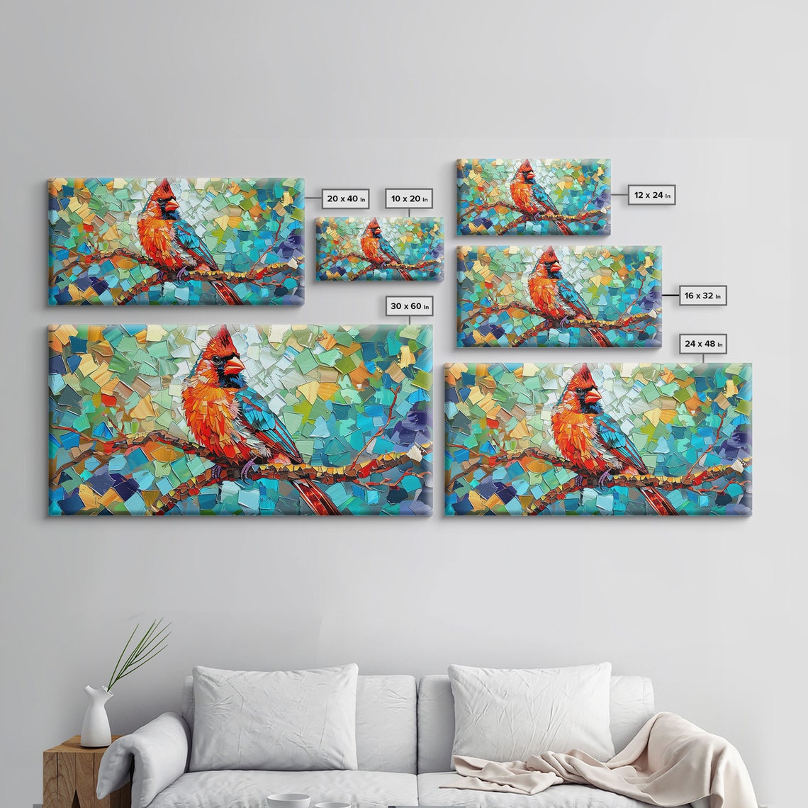 Mosaic Cardinal Red Bird Colorful Tile Background Impressionist Poster - Image 2