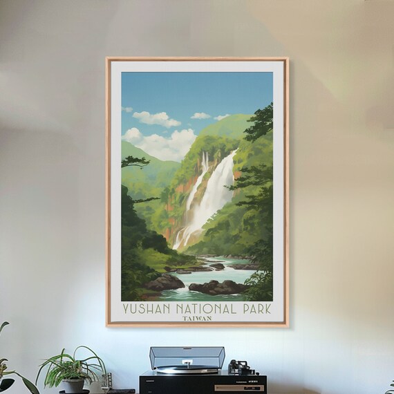Yushan National Park Taiwan Waterfall Forest Mountain Travel Poster