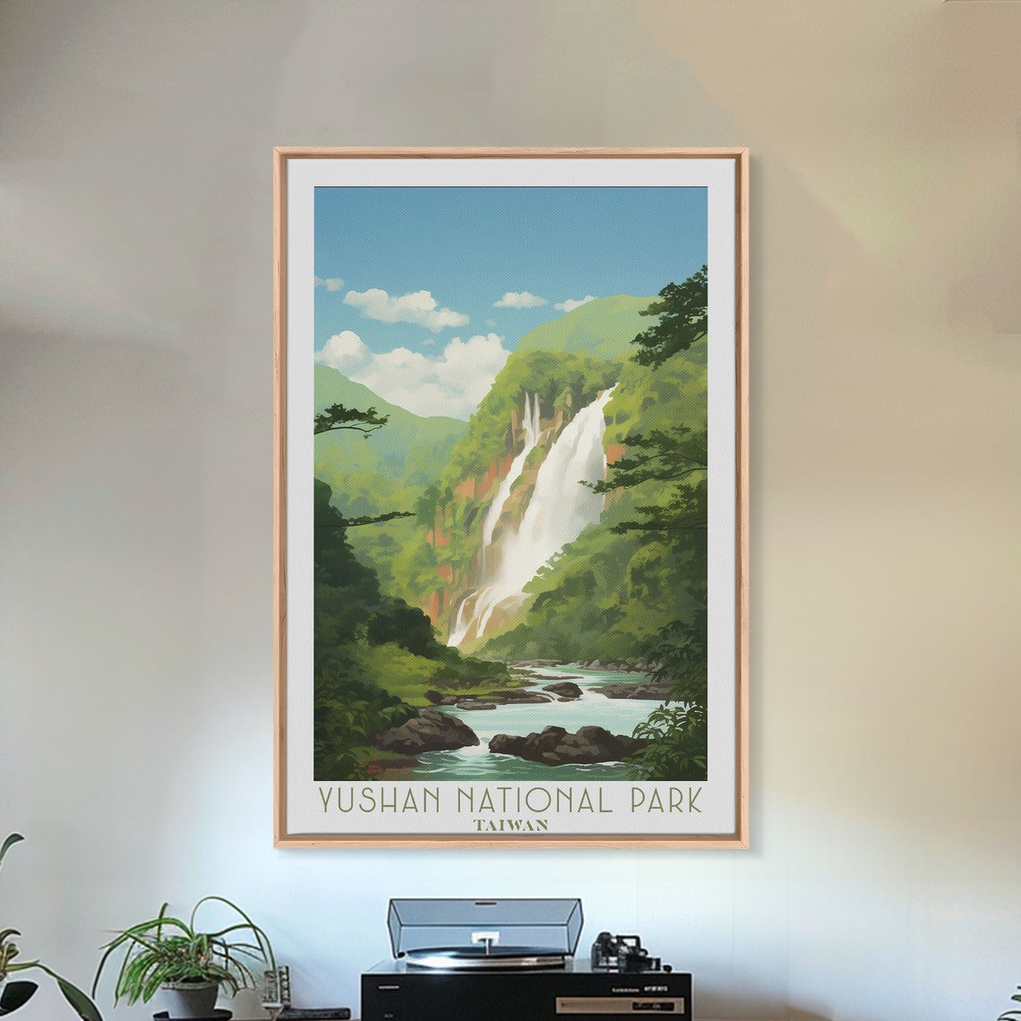 Yushan National Park Taiwan Waterfall Forest Mountain Travel Poster