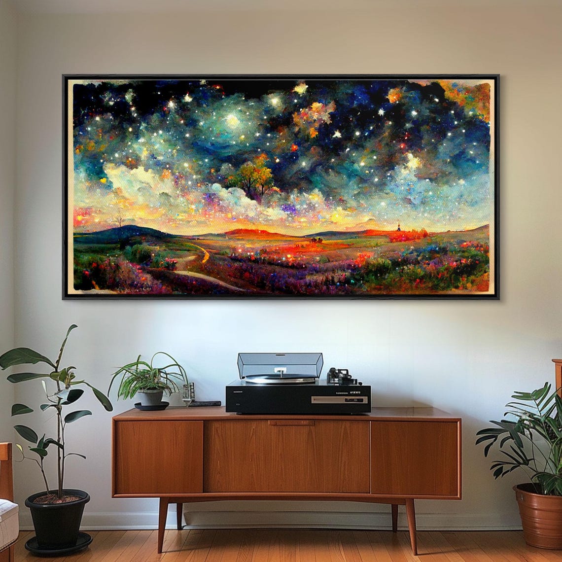 Night Starry Sky Landscape On Print Colorful Night Sky Painting Nature Painting Living Room Wall Art Spiritual Starry Painting - Image 4