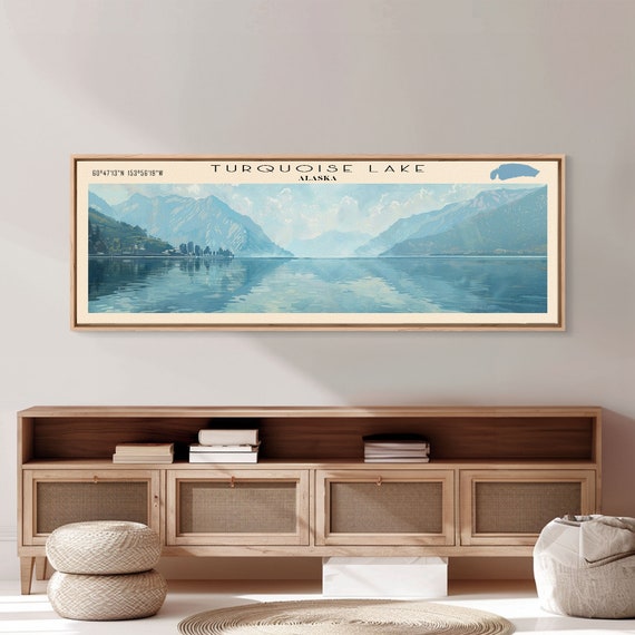 Turquoise Lake Panoramic Wall Art Framed Print Lake House Decor Travel Poster Beautiful Lake Scene Living Room Art
