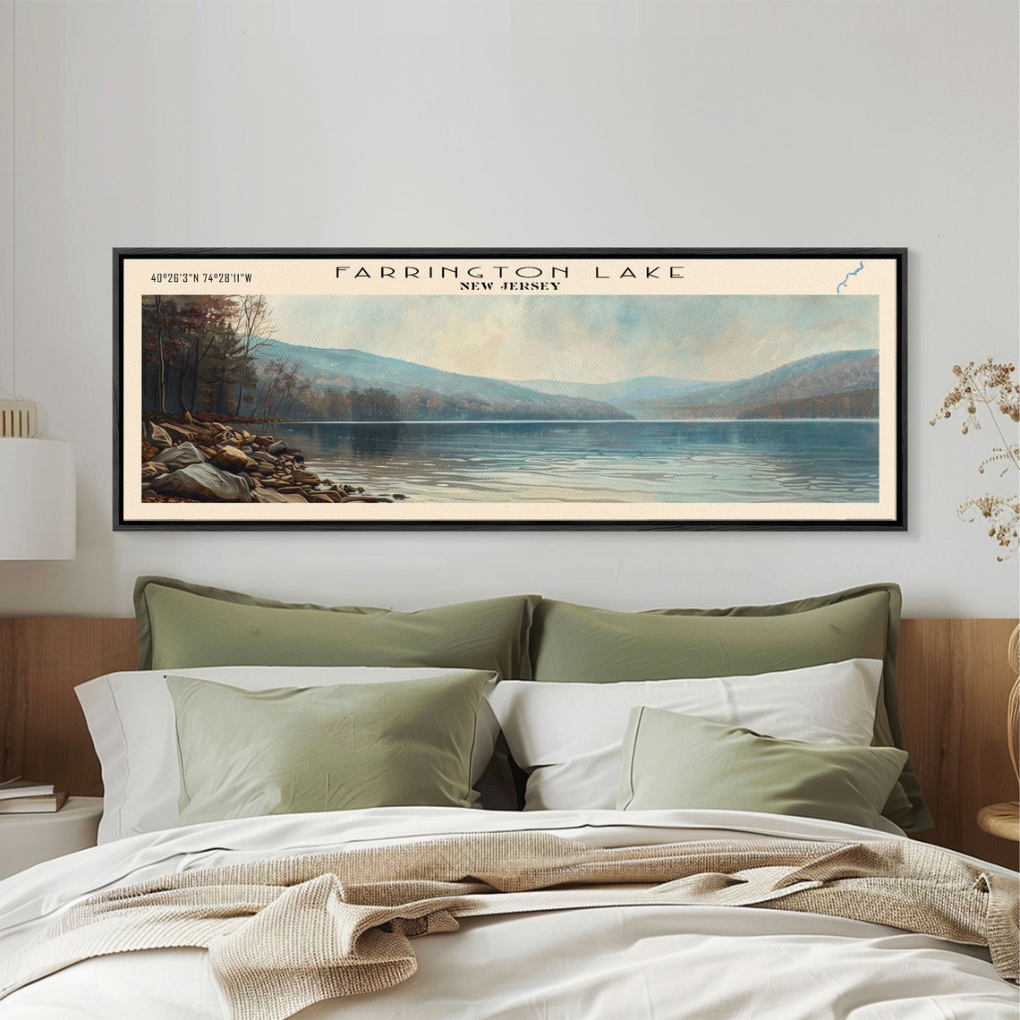 Farrington Lake New Jersey Framed Print Lake House Decor Panoramic Wall Art Travel Poster Modern Lake Painting Nature Art - Image 2