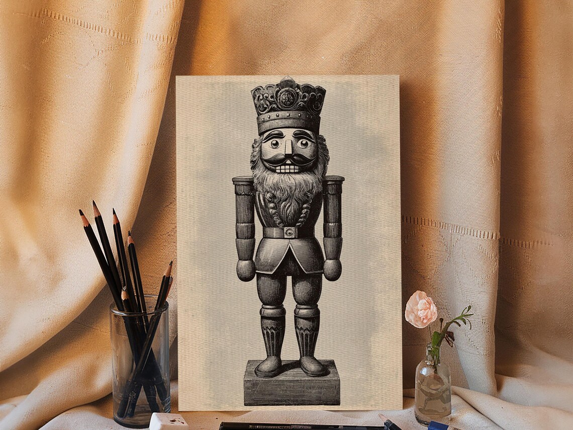 Vintage Nutcracker Print, Minimalist Christmas Art - Image 3