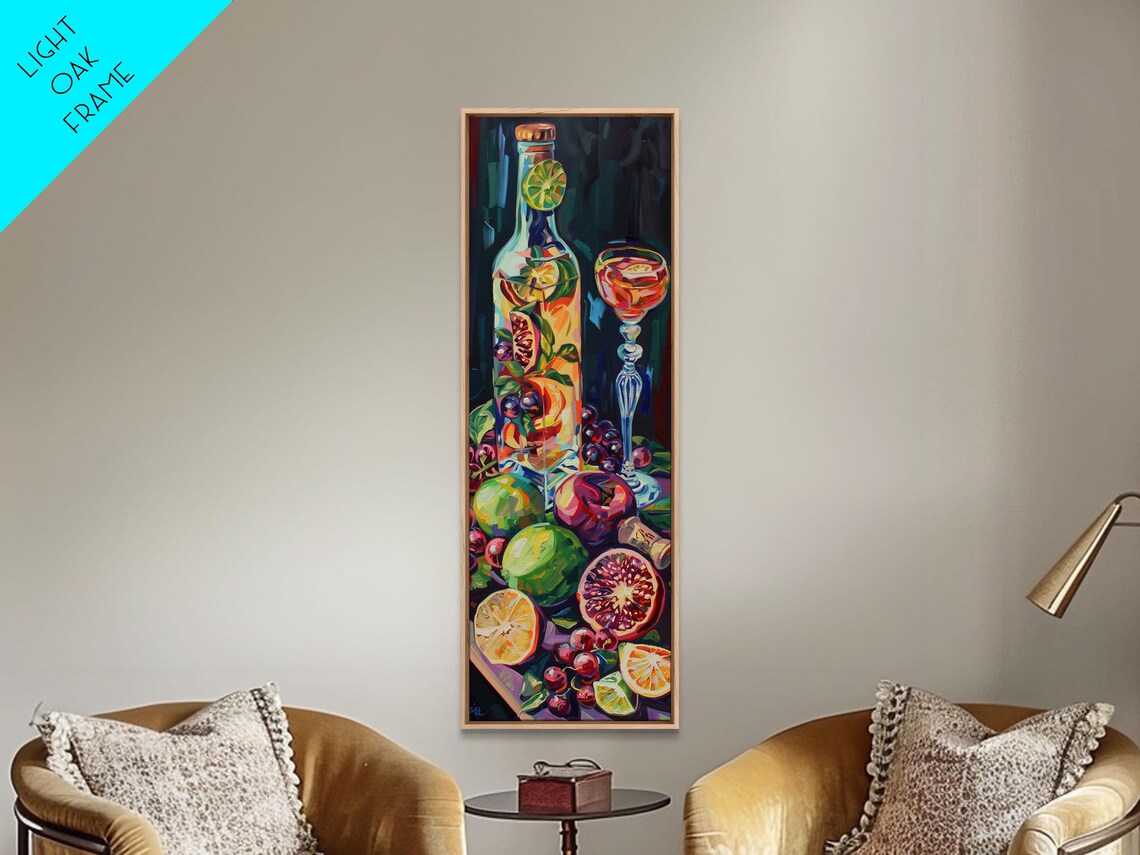 Colorful Cocktail Still Life With Wine Bottle And Fresh Fruit Bar Poster - Image 2