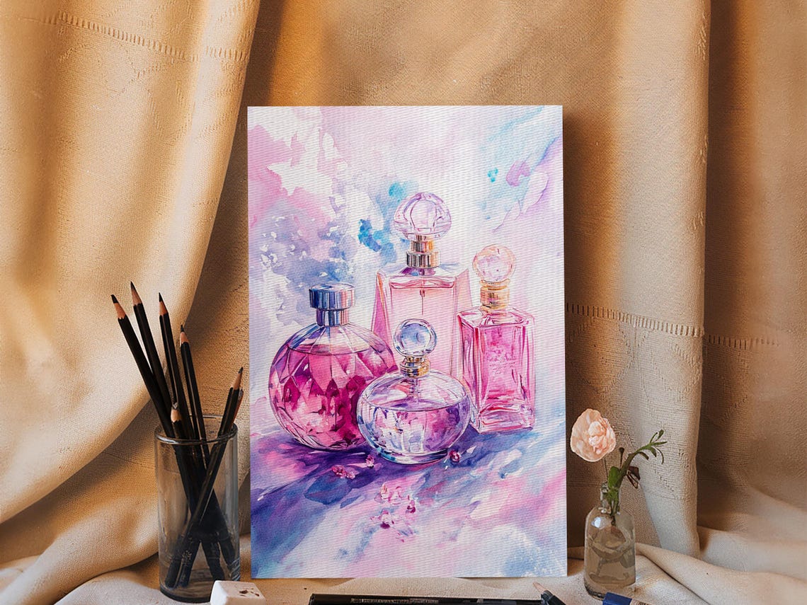 Pink Perfume Bottles Watercolor Art Print Preppy Dorm Room Wall Decor - Image 5