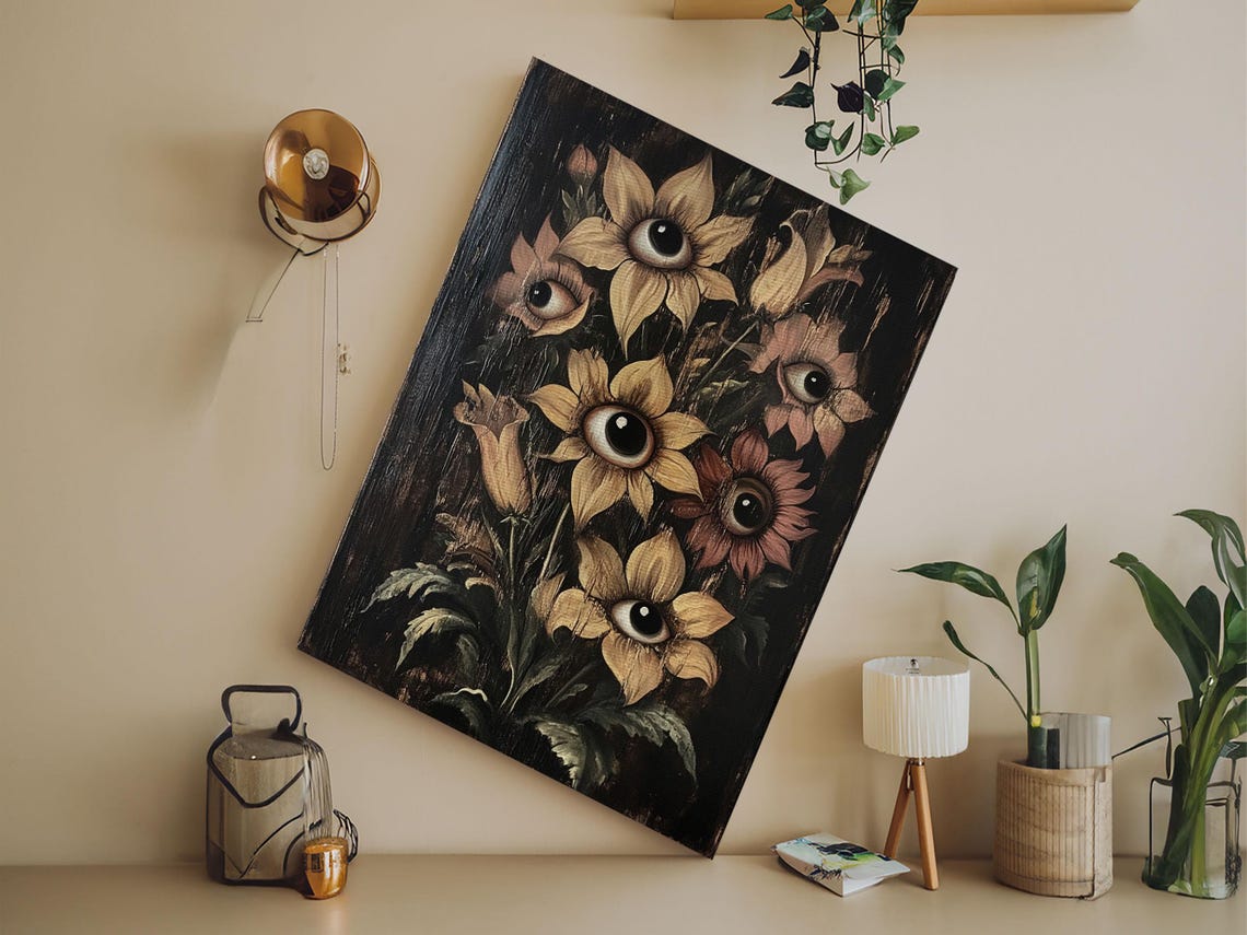 Surreal Flowers With Eyes Dark Gothic Botanical Painting Print - Image 4