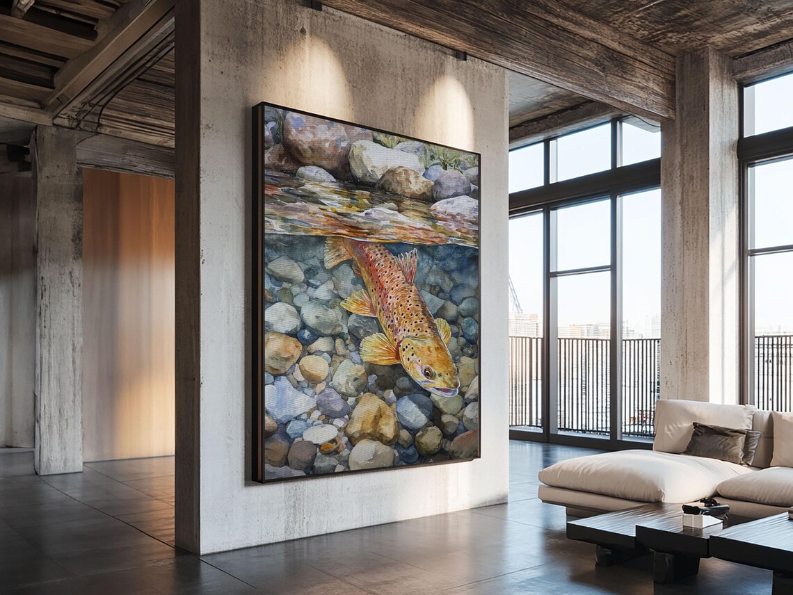 Brown Trout Swimming Art Print, Rustic Cabin Decor - Image 5
