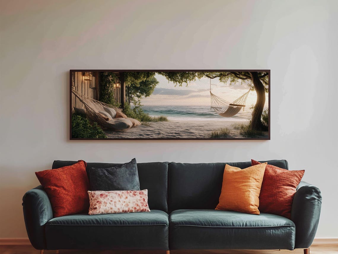 Beach Hammock Sunset Trees Ocean View Peaceful Coastal Wall Poster - Image 3