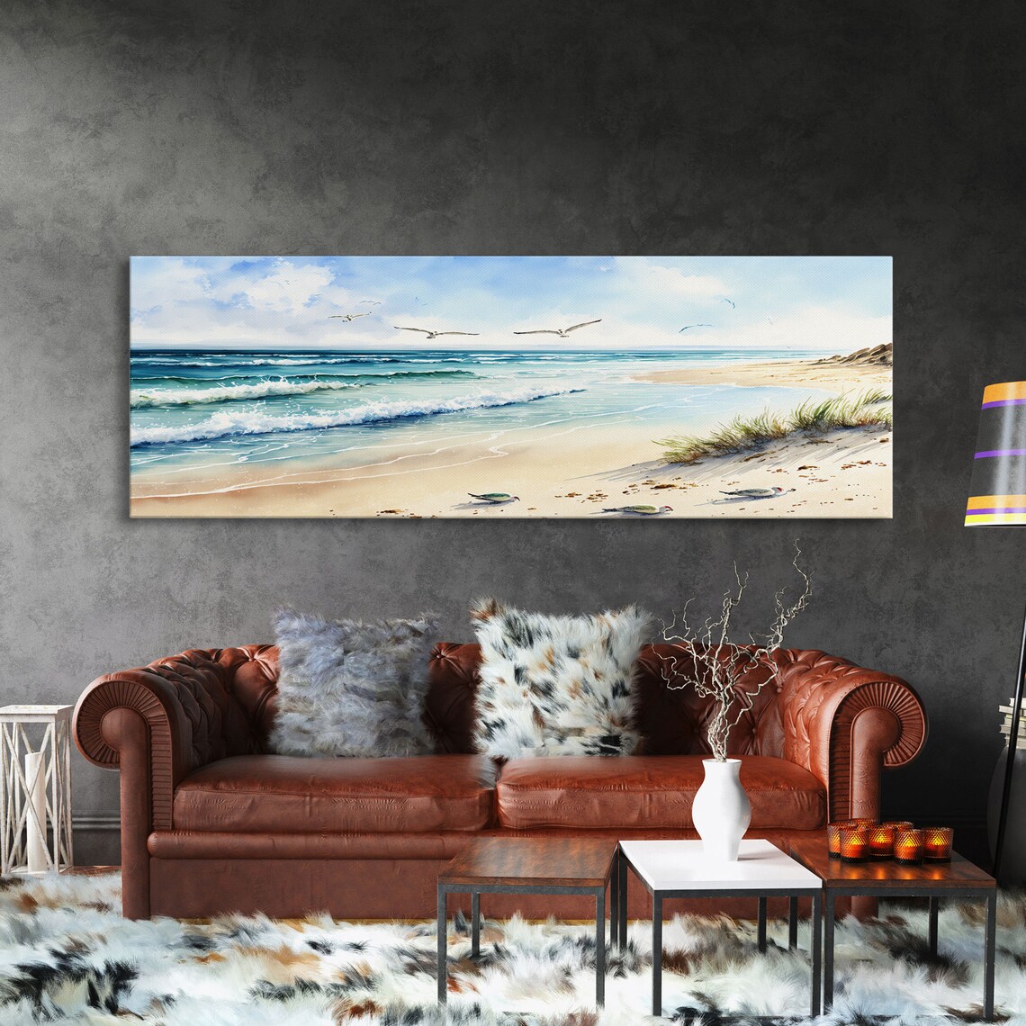 Watercolor Beach Landscape Panoramic Art Print - Image 3