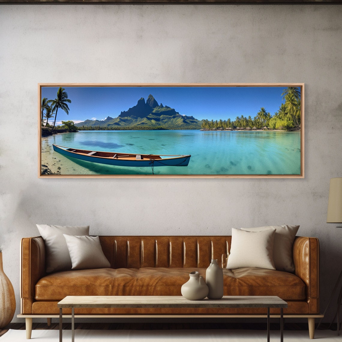 Bora Bora Turquoise Lagoon Canoe Mount Otemanu Panoramic Beach Poster
