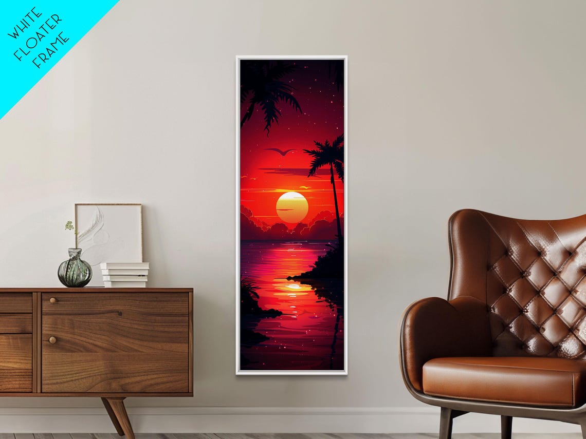 Retro Tropical Palm Sunset Ocean Red Sky Midcentury Beach Poster - Image 6
