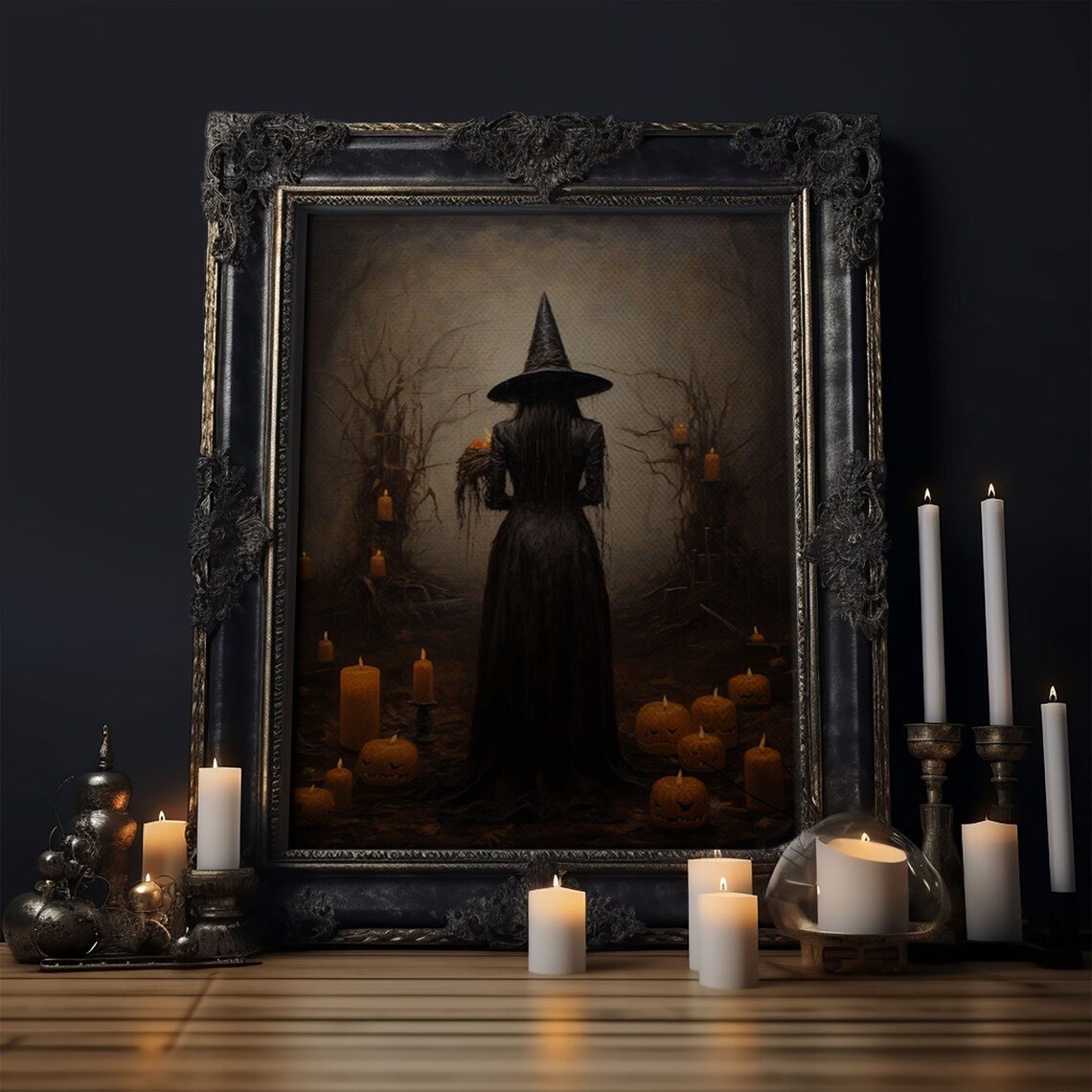 Vintage Halloween Witch, Dark Academia Art Print