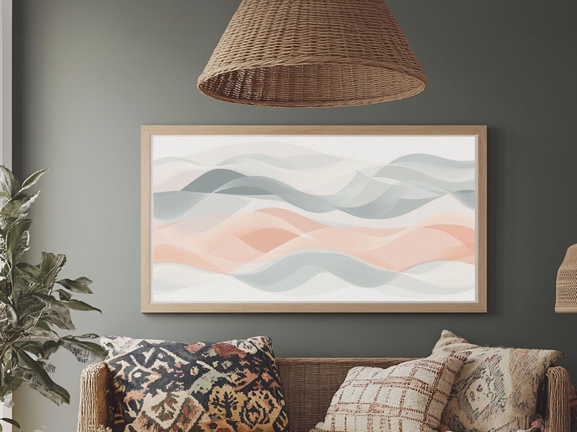 Pastel Ocean Waves Abstract Modern Flowing Gray Pink White Minimal Wall Art Poster - Image 5