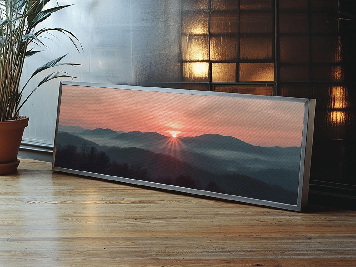 Great Smoky Mountains Sunrise Misty Ridges Panoramic Painting Poster - Image 2