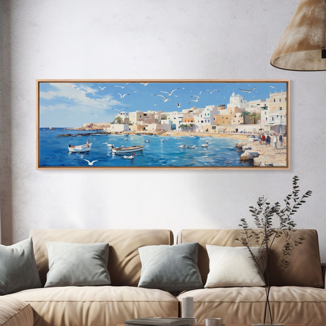 Mediterranean Fishing Village Sunny Coast Boats Seagulls Harbor Poster - Image 4