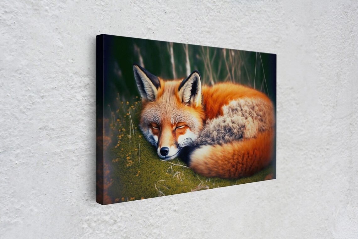 Sleeping Red Fox Curled Up On Grass Peaceful Woodland Animal Art Poster - Image 4