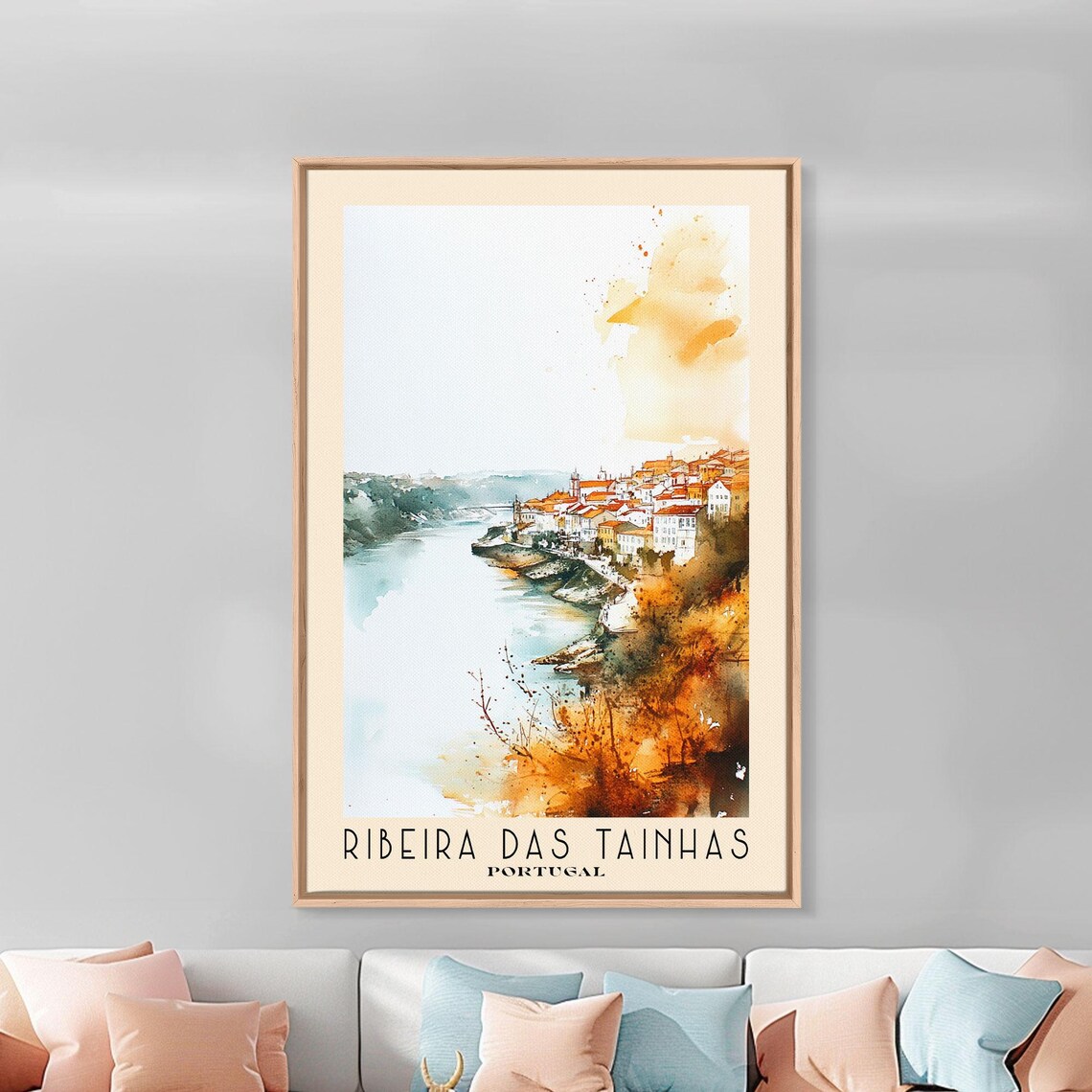 Ribeira Das Tainhas Portugal Riverside Old Town Watercolor Travel Poster - Image 2
