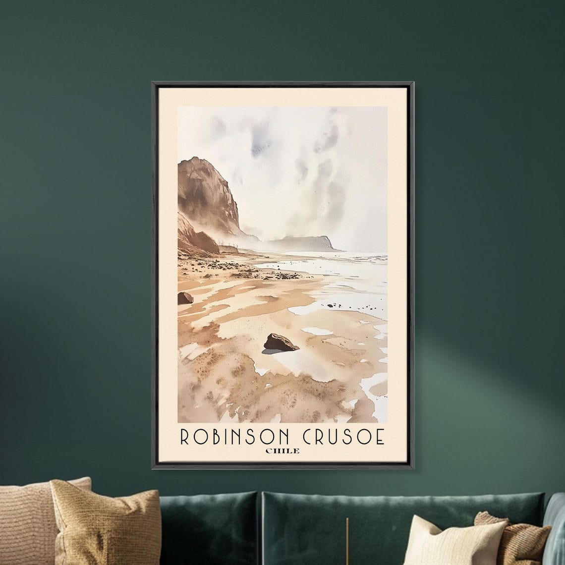 Robinson Crusoe Chile Misty Cliff Beach Sepia Watercolor Poster - Image 5