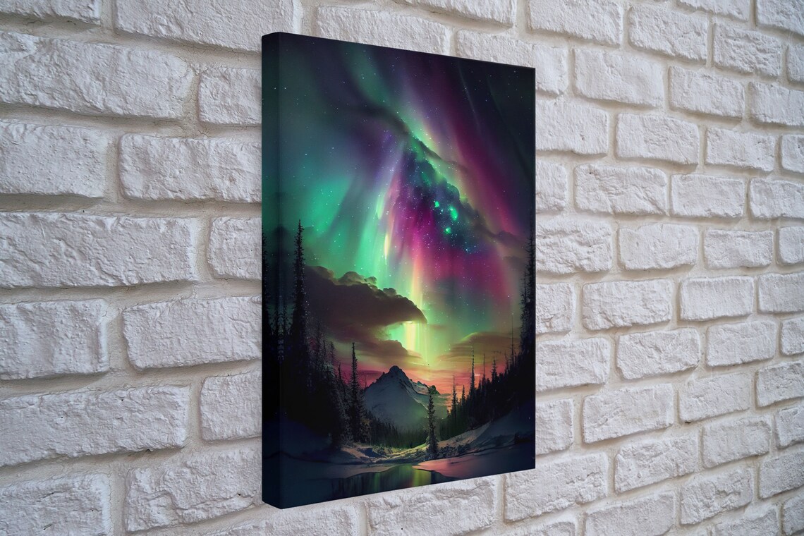 Aurora Borealis Northern Lights Art Print, Mountain Landscape - Image 3